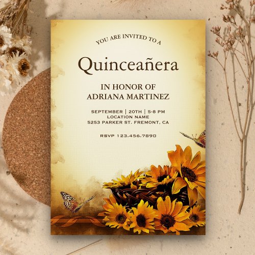 Vintage Floral Sunflower 15th Birthday Quinceanera Invitation