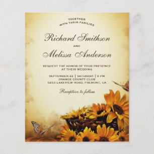 Vintage Floral Sunflower Budget Wedding Invitation