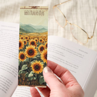Vintage Floral Sunflower Field Custom Name Bookmarks