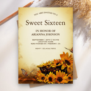 Vintage Floral Sunflower Sweet Sixteen Invitation