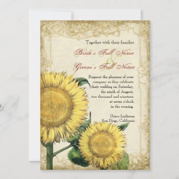 Vintage Floral Sunflowers - Autumn Fall Wedding Invitation by AudreyJeanne at Zazzle