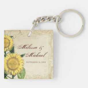 Vintage Floral Sunflowers - Autumn Fall Wedding Keychain