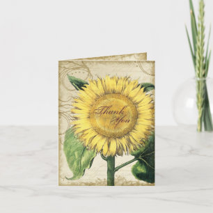 Vintage Floral Sunflowers - Autumn Fall Wedding Letterpress Thank You Card