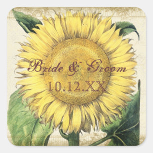 Vintage Floral Sunflowers - Autumn Fall Wedding Square Sticker