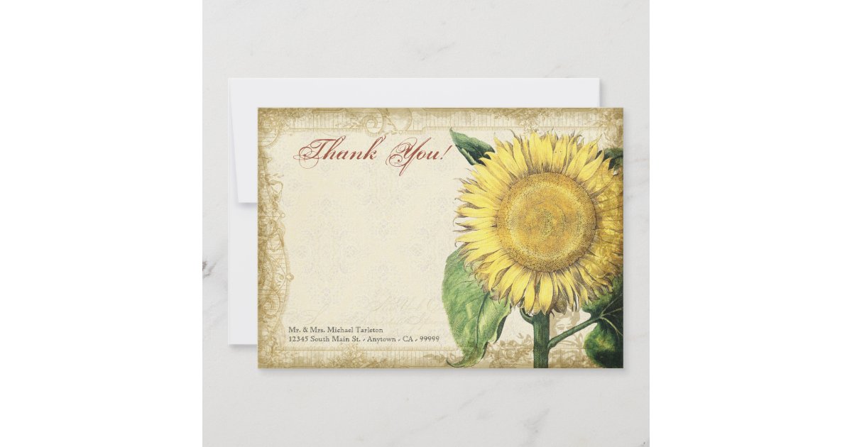 Vintage Floral Sunflowers - Autumn Fall Wedding Thank You Card | Zazzle