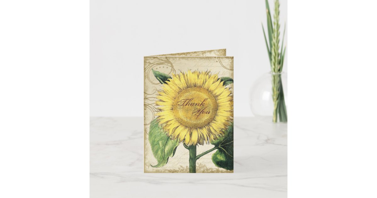 Vintage Floral Sunflowers - Autumn Fall Wedding Thank You Card | Zazzle