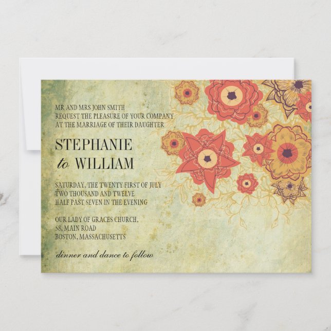 Vintage Floral Swirl Wedding Invitation (Front)