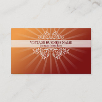 Vintage Floral Swirls & Rays Orange Gradient Business Card