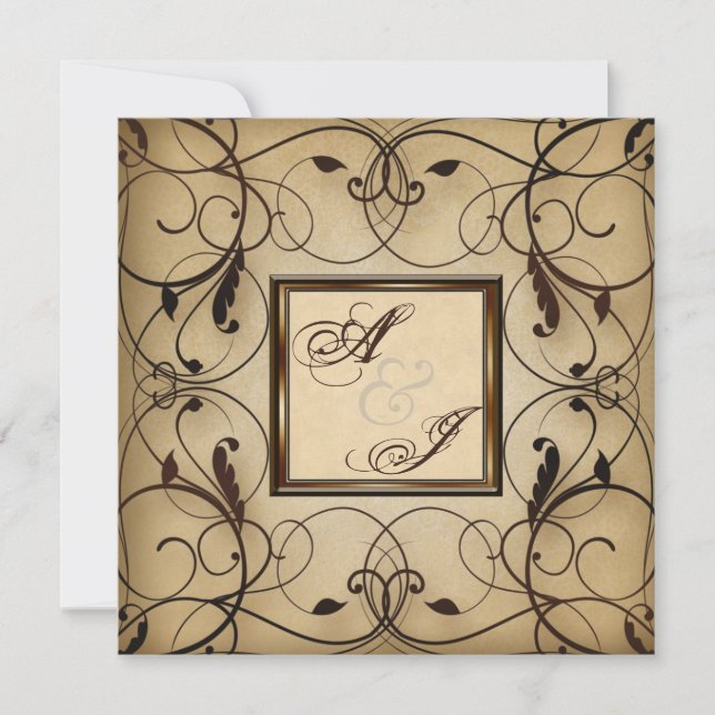 Vintage Floral Swirls Wedding Invite (Front)
