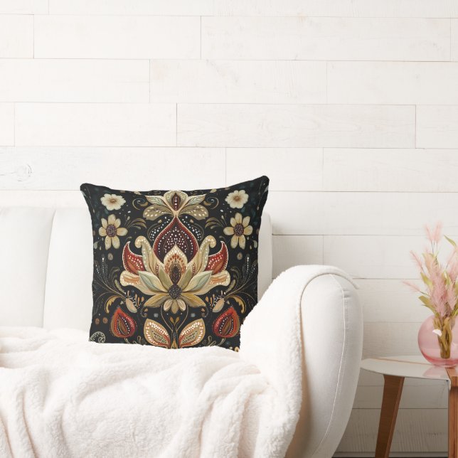 Vintage Floral Tapestry Art Print Throw Pillow (Couch)