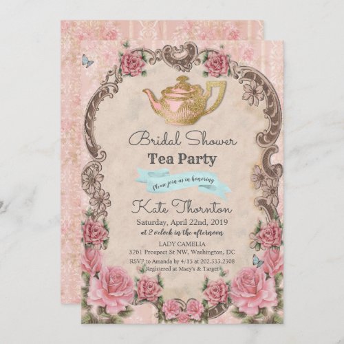 Vintage Floral Tea Bridal Shower Invitation