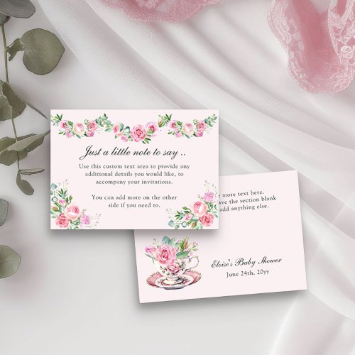 Vintage Floral Tea Cup Just a Note Baby Shower Enclosure Card