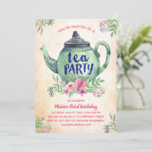 Vintage Floral Tea Party Birthday Invitation (Standing Front)