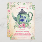 Vintage Floral Tea Party Birthday Invitation (Front/Back)