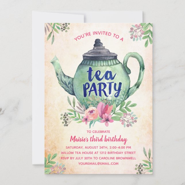 Vintage Floral Tea Party Birthday Invitation (Front)