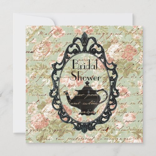 vintage floral Tea Party Bridal Shower Invitation