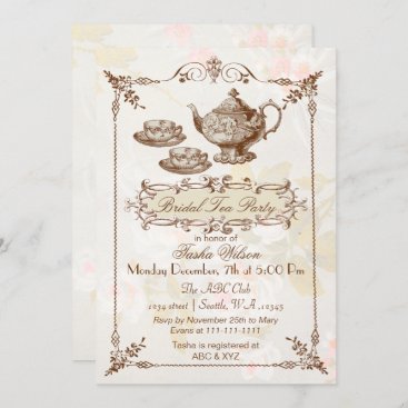 vintage floral tea party Bridal Shower Invites