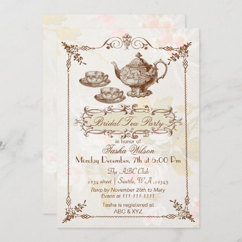 vintage floral tea party Bridal Shower Invites