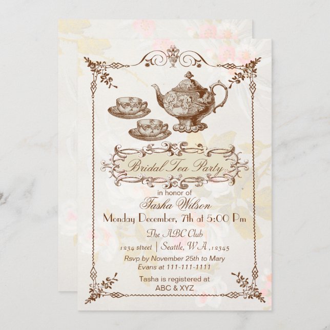 vintage floral tea party Bridal Shower Invites (Front/Back)