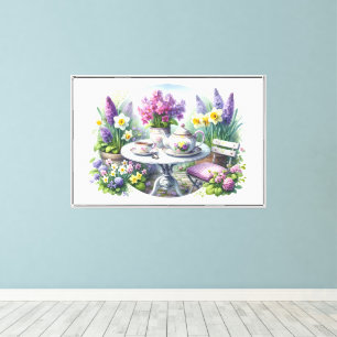 Vintage Floral Tea Party in Garden Canvas Print