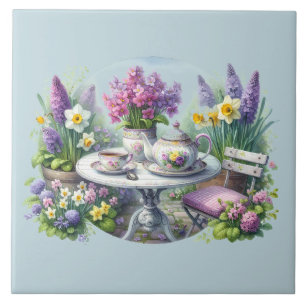 Vintage Floral Tea Party in Garden Ceramic Tile