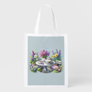 Vintage Floral Tea Party in Garden Grocery Bag