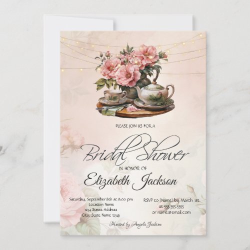 Vintage Floral Tea Party Lights Bridal Shower  Invitation