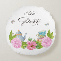 Vintage Floral Tea Party Round Throw Pillow