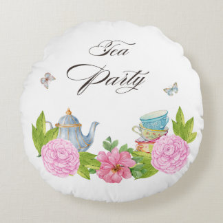 Vintage Floral Tea Party Round Throw Pillow