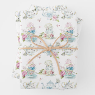 Vintage Floral Tea Party Victorian Watercolor Patt Wrapping Paper Sheets