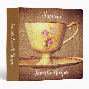Vintage Floral Teacup Personalized Recipe 3 Ring Binder