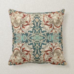 Vintage Floral Teal Orange Stylish Pattern Throw Pillow