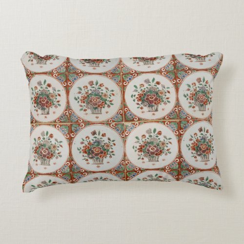 Vintage Floral Terracotta Tiles Pattern  Accent Pillow