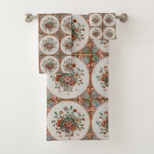 Vintage Floral Terracotta Tiles Pattern  Bath Towel Set