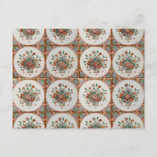 Vintage Floral Terracotta Tiles Pattern Holiday Postcard