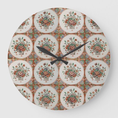 Vintage Floral Terracotta Tiles Pattern Large Clock
