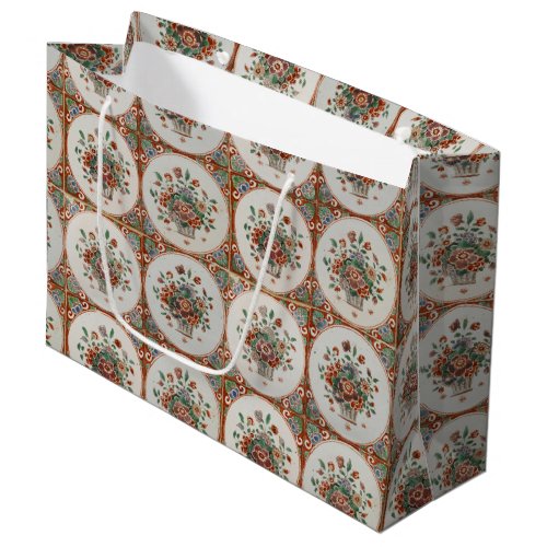 Vintage Floral Terracotta Tiles Pattern Large Gift Bag
