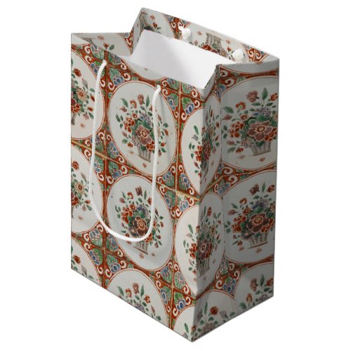 Vintage Floral Terracotta Tiles Pattern  Medium Gift Bag