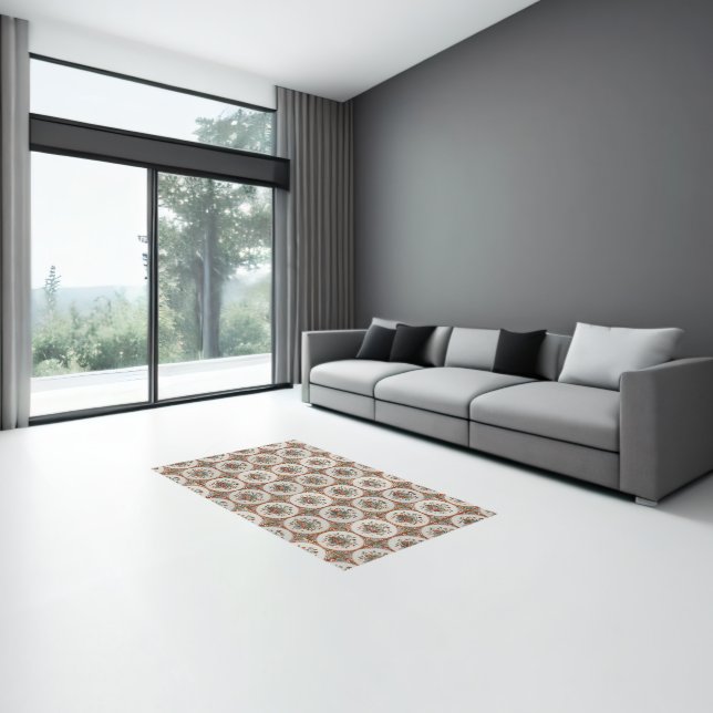 Vintage Floral Terracotta Tiles Pattern Rug (Insitu (Indoor 3))