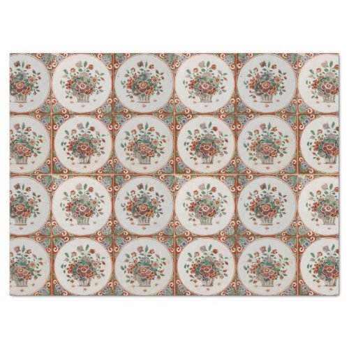 Vintage Floral Terracotta Tiles Pattern  Tissue Paper