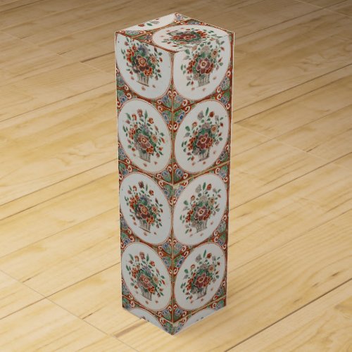 Vintage Floral Terracotta Tiles Pattern   Wine Box