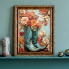 Vintage Floral Texture Cowboy Boots Decoupage