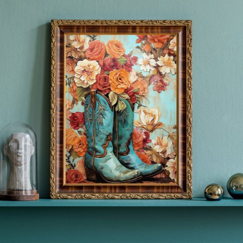 Vintage Floral Texture Cowboy Boots Decoupage  Tissue Paper