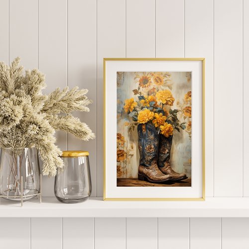 Vintage Floral Texture Cowboy Boots Decoupage  Tissue Paper