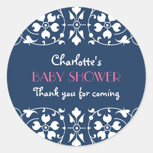 Vintage Floral Thank You Sticker in Navy Blue
