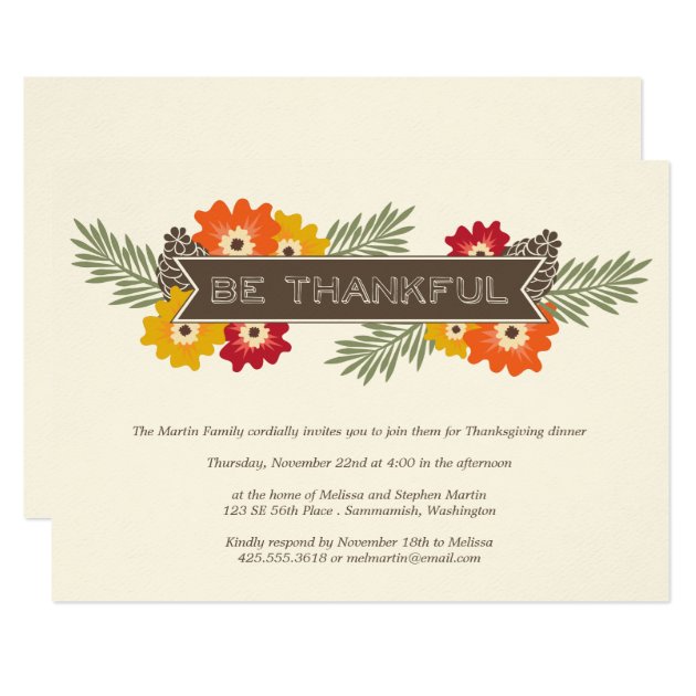 Vintage Floral Thanksgiving Invitation