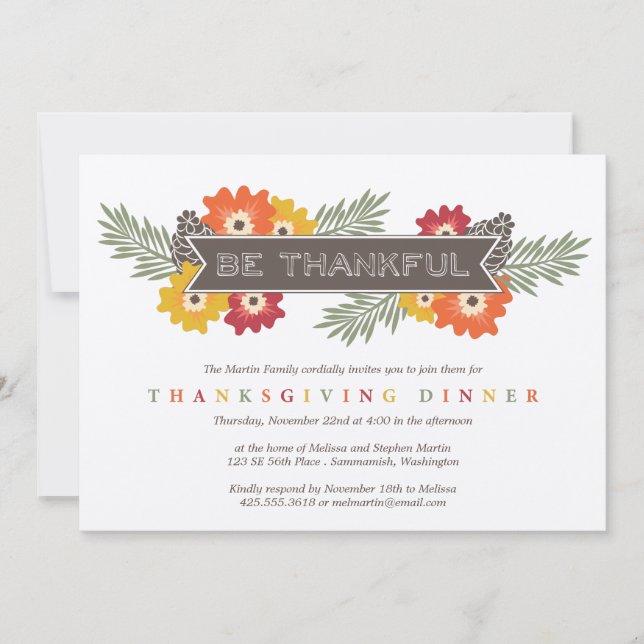 Vintage Floral Thanksgiving Invitation (Front)