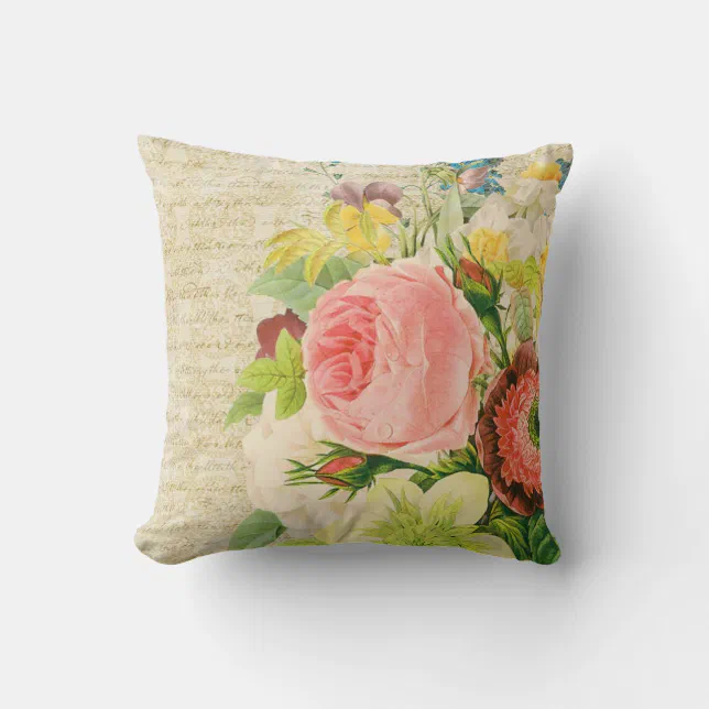 Vintage Floral Throw Pillow Zazzle