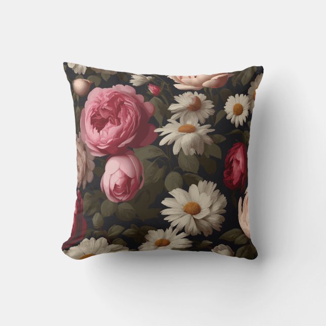 Vintage Floral Throw Pillow (Front)