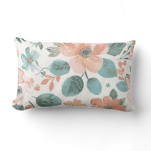 Vintage Floral Throw Pillow | Peach and Mint Botan